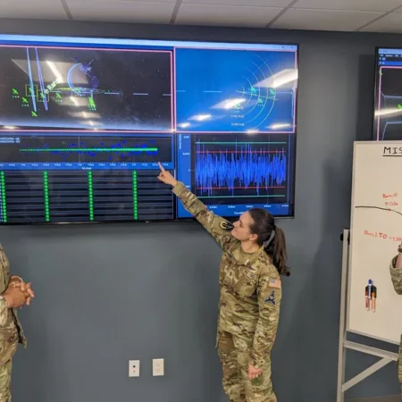 Guardians assigned to Space Delta 11 conduct a simulated mission planning session at Schriever Space Force Base in Colorado. Credit: Space Training and Readiness Command