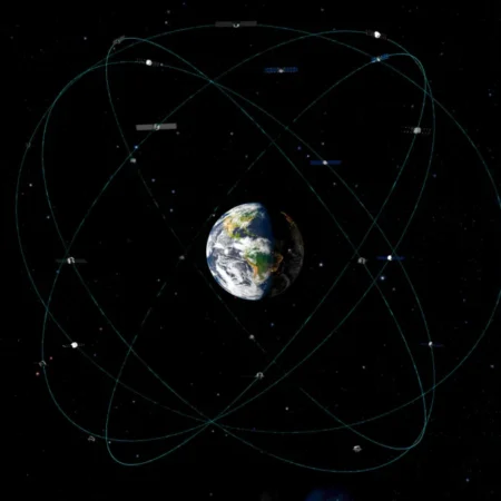 Illustration of a Resilient Global Positioning System (R-GPS) satellite network. Credit: Astranis